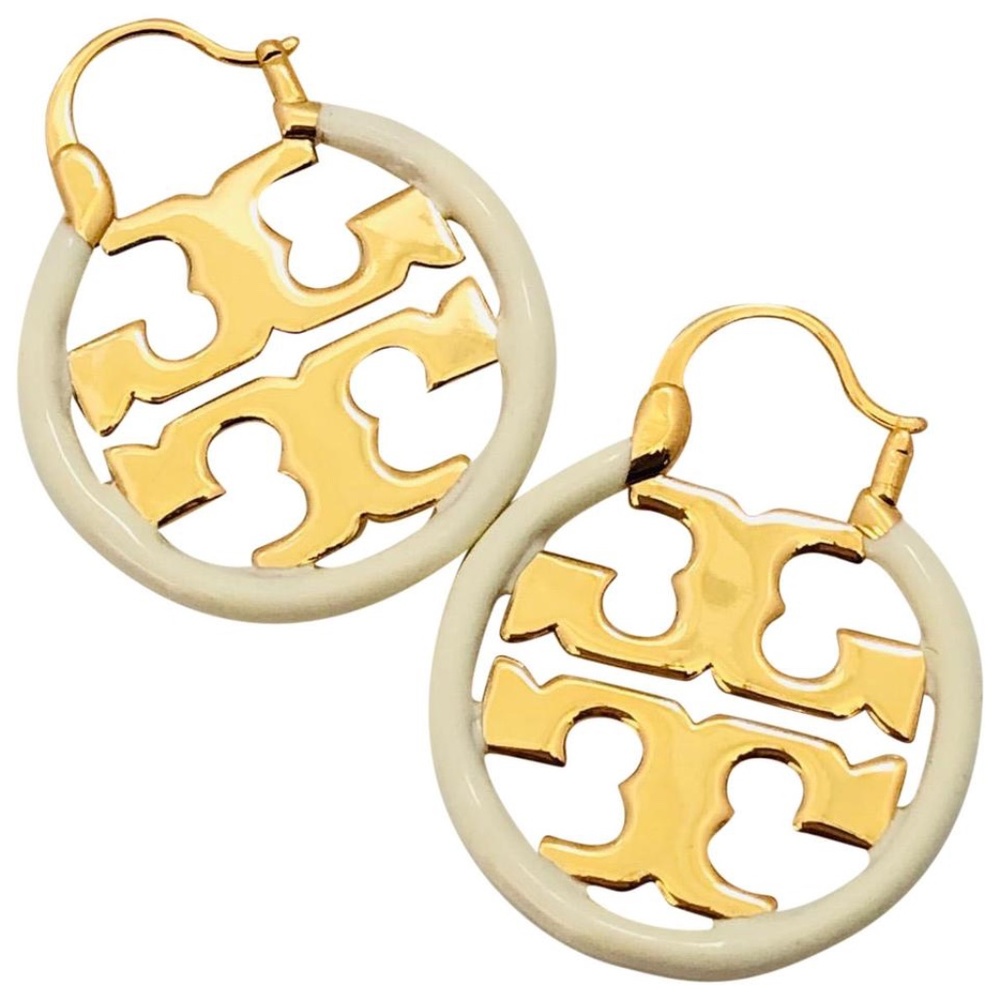 NWT Tory Burch Small Ivory Miller Hoop Earrings Rtl $125